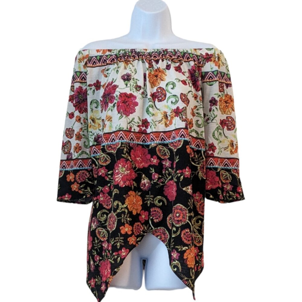 ECI New York - Women's Off The Shoulder w/Handkerchief Hem Blouse - size Large